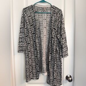 Chico's‎ Black and White Open-Front Cardigan Geometric Modern Size 3